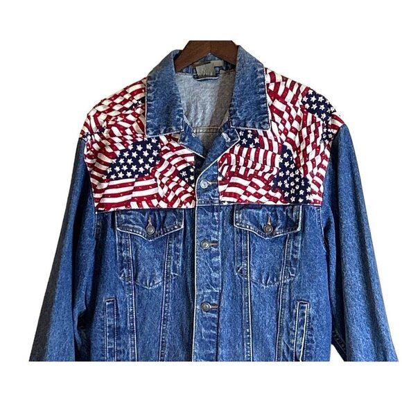 Vintage Flag Denim Jean Jacket USA Flag Lone Star Embellished White Red Blue Sm - Picture 3 of 9